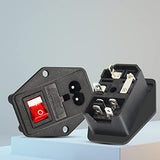 10A 250V Rocker Switch Power Socket Inlet Module Plug 10A Fuse With Indicator Light 2 Pin Iec320 C8 For Household Appliances Or Diy Device2-Pack