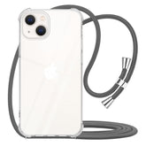 For Iphone 13 Clear Case With Adjustable Neck Cord Lanyard Strap,Soft Slim Transparent Tpu Anti-Yellowing Shockproof Phone Cover Case For Iphone 13 With Crossbody Shoulder Strap - Gray