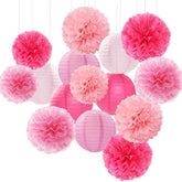 Light-Hot Pink Party-Decorations Paper-Flowers Lanterns - 15Pcs Graduation Girl Birthday Decor Tissue Pom Poms Streamers, Bridal Baby Shower Wedding Bachelorette Valentine Hanging Supplies
