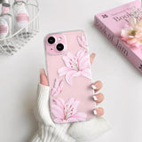 Compatible With Iphone 13 Case Clear Cute Butterfly Lily Flower Floral Pattern For Women Girls Full Camera Lens Clear Slim Shockproof Protective Phone Cover - Pink