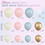 144 Pcs Gender Reveal Balloon Arch Kit – Dusty Pink, Blue & Gold for Parties