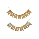 Welcome Baby Burlap Banner For Baby Shower Decorations And Gender Reveal Party (Light Blue Hearts)
