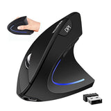 Ergonomic Wireless Mouse - Rechargeable 2.4G Optical Vertical Mice, 800 / 1200 /1600 Dpi, 5 Buttons For Laptop, Desktop, Pc, Macbook, Gray Black Ergonomic Mouse