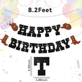 Cowboy Happy Birthday Banner - Western Birthday Party Sign For Cowboy Cowgirl, Horse Racing Party Decor, Rodeo Theme Birthday Decorations Black & Brown Glitter