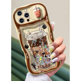 For Iphone 16 Pro Max Case - Women Girls Cute Phone Cover Boba Milk Tea With Sliding Camera Cover Girly Bling Glitter Kawaii Design Flowing Liquid Quicksand Case For Iphone 16 Pro Max 6.9 "