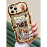 For Iphone 16 Pro Max Case - Women Girls Cute Phone Cover Boba Milk Tea With Sliding Camera Cover Girly Bling Glitter Kawaii Design Flowing Liquid Quicksand Case For Iphone 16 Pro Max 6.9 "