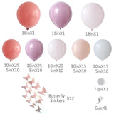 Pink Purple Balloon Arch Garland Kit For Butterfly Birthday Decorations, 167 Pcs Pastel Dusty Pink Lavender Blush Balloons With Butterfly Stickers For Baby Shower Baby In Bloom Wedding Spring Supplies