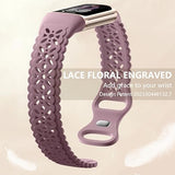 Floral Engraved Bands Compatible with Fitbit Charge 5 Band/Fitbit Charge 6 Band for Women, Charm Lace Silicone Soft Sport Watch Bands Bracelet Straps