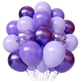 Purple Balloon Set – 50pcs 12" Metallic & Confetti Balloons for Birthday, Wedding and Party Decor