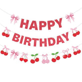 3 Pcs Cherry Birthday Party Decorations Red Glitter Happy Birthday Banner Colorful Hanging Decor Funny Banner Cutout Garland For Themed Decorations Bridal Shower Party Supplies