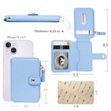 RFID Blocking Stick-On Leather Phone Wallet Card Holder Sky Blue