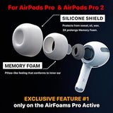 Patented Design Memory Foam Ear Tips for AirPods Pro and AirPods Pro 2 w/Silicone Shield. AirFoams Pro Active 2.0 Lasts 5X Longer. Replacement Tip. As seen on Kickstarter. (S/M/L, White)