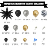 144PCS Black Gold Balloon Garland Arch Kit for Graduation Birthday Party Decor