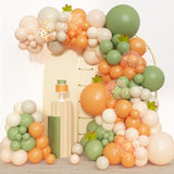 153PCS Green Orange Balloon Arch Kit with Sage White Sand Balloons for Baby Shower