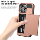 Compatible With Iphone 16 Pro Case With Card Holder Dual Layer Heavy Duty Drop Protection Hidden Sliding Card Slot Slim Wallet Phone Case For Iphone 16 Pro For Women Men, 6.3 Inch Rose Gold