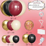Burgundy Black White Gold Balloon Arch Garland Kit, 147Pcs Latex Balloons Different Sizes 18 12 10 5 Inch For Valentines Wedding Bachelorette Birthday Mothers Day Graduation Party Decoration