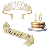 Sweet 16 Party Decorations For Girls With Sweet 16 Sash Gold, Rhinestone 16Th Birthday Tiara, 16 Candles Gold, 16Th Birthday Gifts For Girls