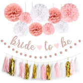 Bachelorette Party Decor — Pink Bride-to-Be Banner, Fringe Curtains & Honeycomb Balls