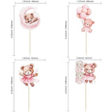 32Pcs Baby Shower Bear Cupcake Toppers Moon Baby Bear Baby Shower Cake Topper Decorations Jungle Animal Theme Birthday Party Cake Supplies Blue Pink