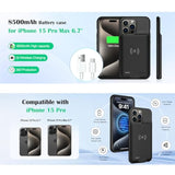 Battery Case Charger Made For Iphone 15 Pro Max, Type-C Ultra Slim Protective Charging Case, Wireless Slim 8500Mah Portable Rechargeable Charger - Black (2023)