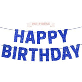 Pre-Strung Happy Birthday Banner - No Diy - Blue Glitter Happy Birthday Party Banner For Men Woman Boys Girls - Pre-Strung On 8 Ft Strands - Blue Bday Party Decorations & Decor. Did We Mention No Diy