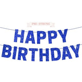 Pre-Strung Happy Birthday Banner - No Diy - Blue Glitter Happy Birthday Party Banner For Men Woman Boys Girls - Pre-Strung On 8 Ft Strands - Blue Bday Party Decorations & Decor. Did We Mention No Diy