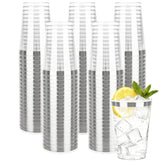 200 Pack Silver Plastic Cups, 12 Oz Clear Disposable Cups With Silver Rim, Heavy Duty Cocktail Cups For Party, Wedding And Daily Use