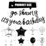 Black Go Sha It'S Your Birthday Banner Balloons Set, Glitter Happy Birthday Banner With Black Silver Confetti Balloon Star Foil Balloon For Man Women Hip Hop Rap Theme Birthday Party Decorations