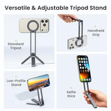Magnetic Cell Phone Tripod,Adjustable Phone Holder for Desk,Portable Mini Tripod Phone Mount for Travel,Vlogging,Selfies,Compatible with MagSafe