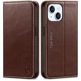 SHIELDON Case for iPhone 15 5G 2023, Genuine Leather Folio Wallet Magnetic Kickstand RFID Blocking Card Slots Shock-Absorbent Phone Cover Compatible with iPhone 15 (6.1 Inch) - Retro Coffee