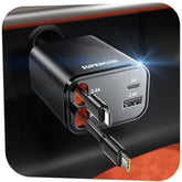2025 Upgraded Retractable 69W Fast Car Charger with Cables for iPhone Samsung