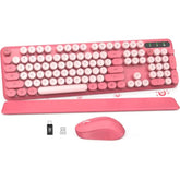 Wireless Keyboard And Mouse Combo - Round Keycaps, Full-Size Retro Typewriter Keyboard With Detachable Wrist Rest, Sleep Mode & Tilt Legs, 2.4Ghz Cordless Connection For Mac/Windows/Pc (Hot Pink)