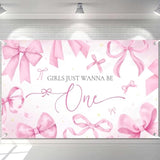 70.8x43.3" Pink Bows "Girls Just Wanna Be One" 1st Birthday Banner & Backdrop