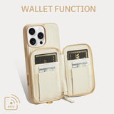 Compatible With Iphone 16 Pro Case Wallet, Zipper Leather Card Holder With Rfid Blocking Detachable Wrist Strap For Women For Iphone 16 Pro, 6.3"-Beige