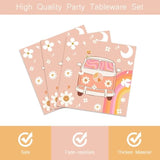 Groovy Party Tableware Set: Retro Daisy Plates, Napkins, Forks - 24 Guests