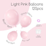 120Pcs Light Pink Balloon Arch Kit, 18 12 10 5 Inch Pastel Pink Latex Balloons Different Sizes Baby Pink Balloon Garland For Bridal Baby Shower Gender Reveal Birthday Party Decorations