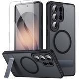 Magnetic Case for Samsung Galaxy S26 Ultra with Stand and Screen Protector & Camera Protector, Compatible with MagSafe, Matte Translucent Shockproof Slim Phone Case - Black