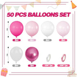 Pink Balloons, 12 Inch Hot Pink White Balloons, Chrome Pinks Pastel Metallic Pinks White Clear Latex Balloon For Girls Birthday Baby Shower Bridal Shower Valentine'S Day Wedding Party Decorations