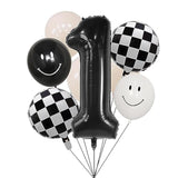 -One Happy Dude Balloon Set, 40β Black One|Black & White Smiley Face Latex |Checkered Foil For Happy Dude Birthday Decorations, Baby Shower,1St Birthday Party Supplies
