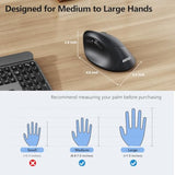 Ergonomic Mouse For Large Hands, Vertical Mouse, 2.4Ghz Wireless Computer Mouse For Windows/Macos - 6 Buttons, Low Power Warning, 800/1200/1600 Dpi, Black