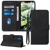 For Iphone 12 Mini Wallet Case, Card Holder Slots, Wrist Strap, Tpu Interior Protective, Stand Pu Leather Folio Flip Cover, 12 Mini Phone Case 5.4 Inch (Black)