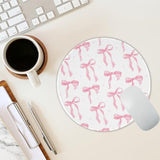 Cute Round Travel Mouse Pad Pink Bows Aesthetic Mousepad For Laptop Wireless Mouse Kawaii Office Accessories Computer Mouse Pads For Desk Non-Slip Rubber Base Mouse Pad, 7.9×7.9 In, Pink Bow