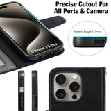 Compatible With Iphone 15 Pro Case With Card Holder And Wrist Strap Wallet Flip Cover For Iphone 15 Pro 6.1 Inch,Black