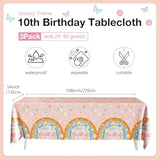 10Th Birthday Decorations For Girl, 3 Pack Peace Out Single Digits Party Decor Tablecloths, Double Digits Birthday Disposable Plastic Table Covers 54X108 Inch, Groovy Themed Party Supplies