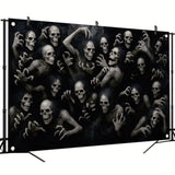 Halloween Skeleton Ghouls Backdrop 71x43 Inch Creepy Undead Ghost Banner for Haunted House Decor