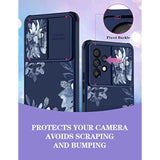 Floral Phone Case for Samsung Galaxy A53 5G - Cute Blue Flowers Design with Slide Camera Cover