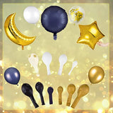 110 Pcs Sky Night Moon Star Theme Navy Balloons Garland Kit Blue And W
