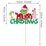 Glitter Green Merry Christmas Cake Topper Hand Pick Party Decor