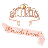 Retirement Party Decorations Retirement Gifts For Women Retirement Tiara And Sash Set Rose Gold Glittery Stain Sash Crystal Crown For Women Retirement Decorations