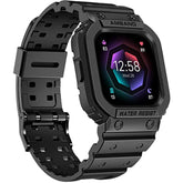 Compatible For Fitbit Versa 4/3/2/ Fitbit Versa Lite/Fitbit Sense 2/ Fitbit Sense Bands With Case, Protective Smartwatch Case Strap Rugged Sport Protector Wristbands Men Black